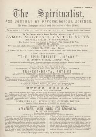 cover page of Spiritualist published on June 3, 1881