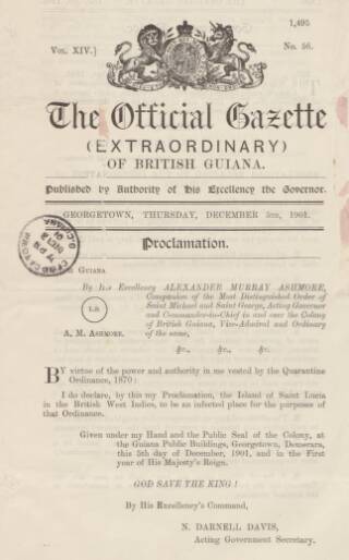 cover page of Official Gazette of British Guiana published on December 5, 1901