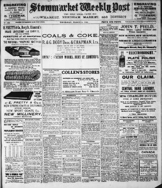 cover page of Stowmarket Weekly Post published on March 5, 1914