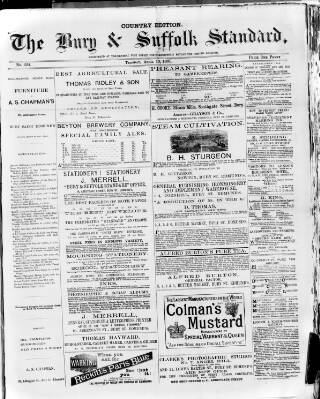 cover page of Bury & Suffolk Standard published on April 19, 1881