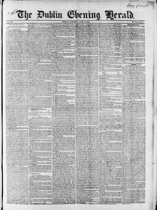 cover page of Dublin Evening Herald 1846 published on June 2, 1851