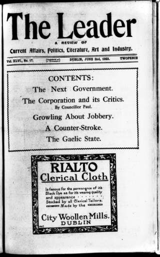 cover page of Dublin Leader published on June 2, 1923