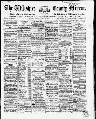 cover page of Wiltshire County Mirror published on June 3, 1863