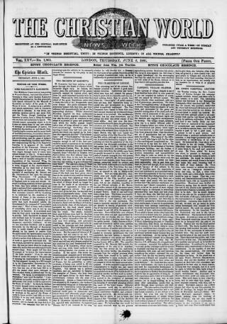 cover page of Christian World published on June 2, 1881
