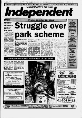 cover page of Hammersmith & Fulham Independent published on October 20, 1989