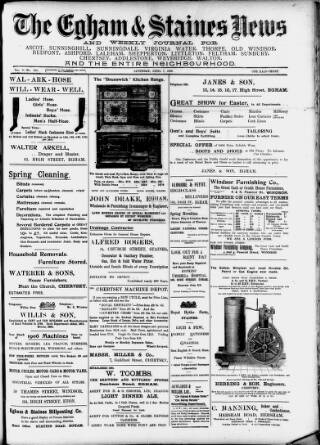 cover page of Egham & Staines News published on April 7, 1906