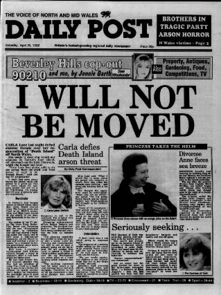 cover page of Liverpool Daily Post (Welsh Edition) published on April 25, 1992