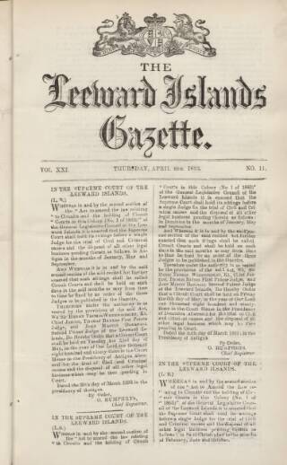 cover page of Leeward Islands Gazette published on April 6, 1893