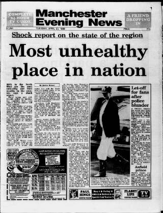 cover page of Manchester Evening News published on April 25, 1989