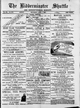 cover page of Kidderminster Shuttle published on June 1, 1889