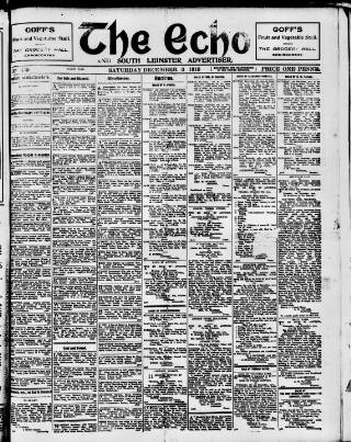 cover page of Enniscorthy Echo and South Leinster Advertiser published on December 3, 1910