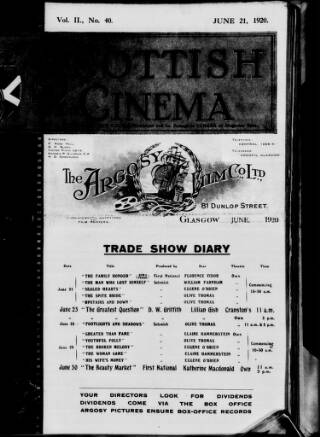 cover page of Scottish Cinema published on June 21, 1920