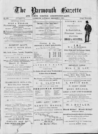 cover page of Yarmouth Gazette and North Norfolk Constitutionalist published on December 4, 1875