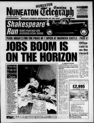 cover page of Nuneaton Evening Telegraph published on August 31, 1996