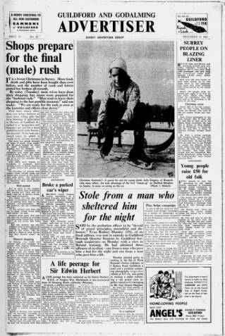 cover page of Guildford & Godalming Advertiser published on December 24, 1963