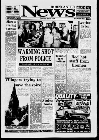 cover page of Horncastle News published on June 2, 1988