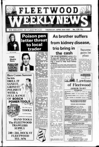 cover page of Fleetwood Weekly News published on April 30, 1987