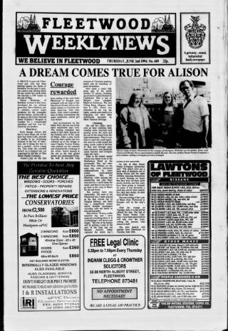 cover page of Fleetwood Weekly News published on June 2, 1994